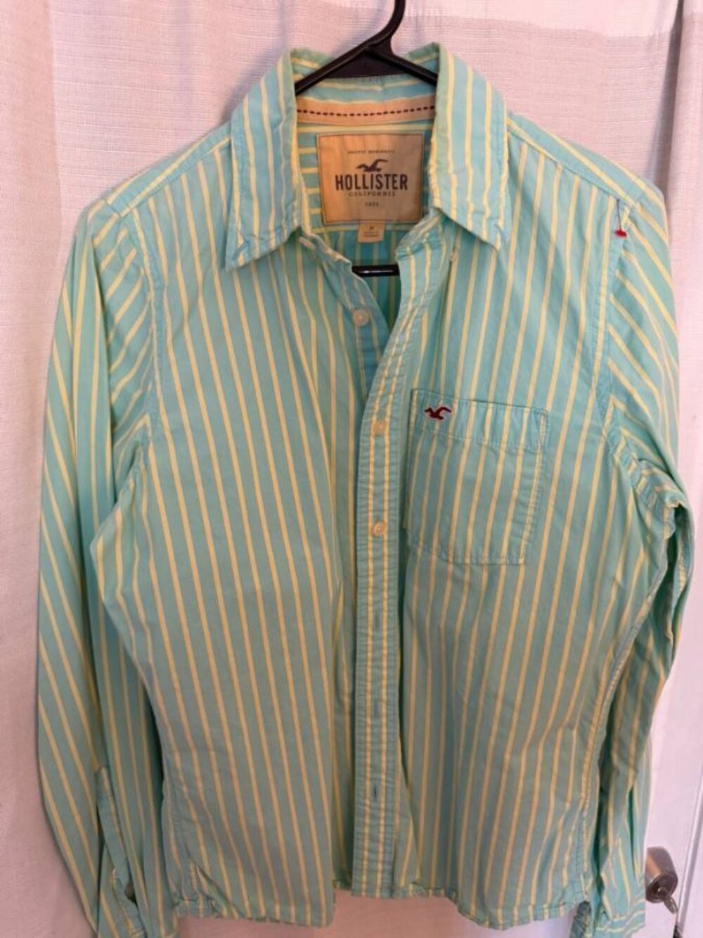 HOLLISTER- Shirt - Small - Blue w/ White Stripe